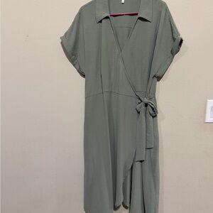 Elegant Olive Green Wrap Dress